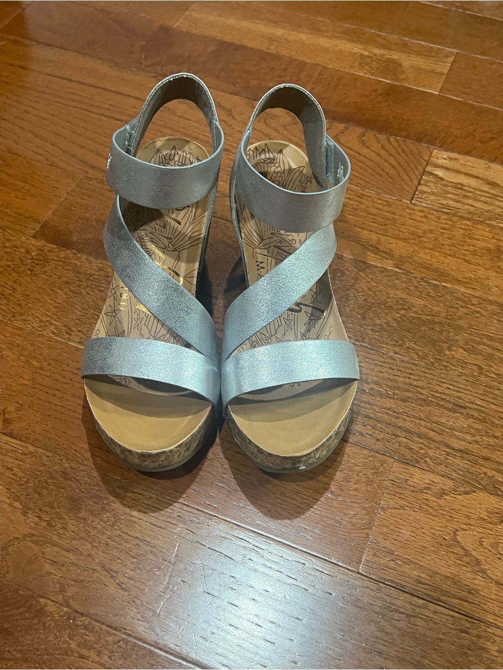 Blowfish Women's Silver Metallic Crisscross Wedge Sandals